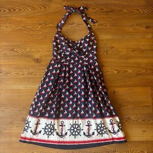 Anthropologie Postmark Windward Sailboat Nautical A-Line Halter Dress Size 2